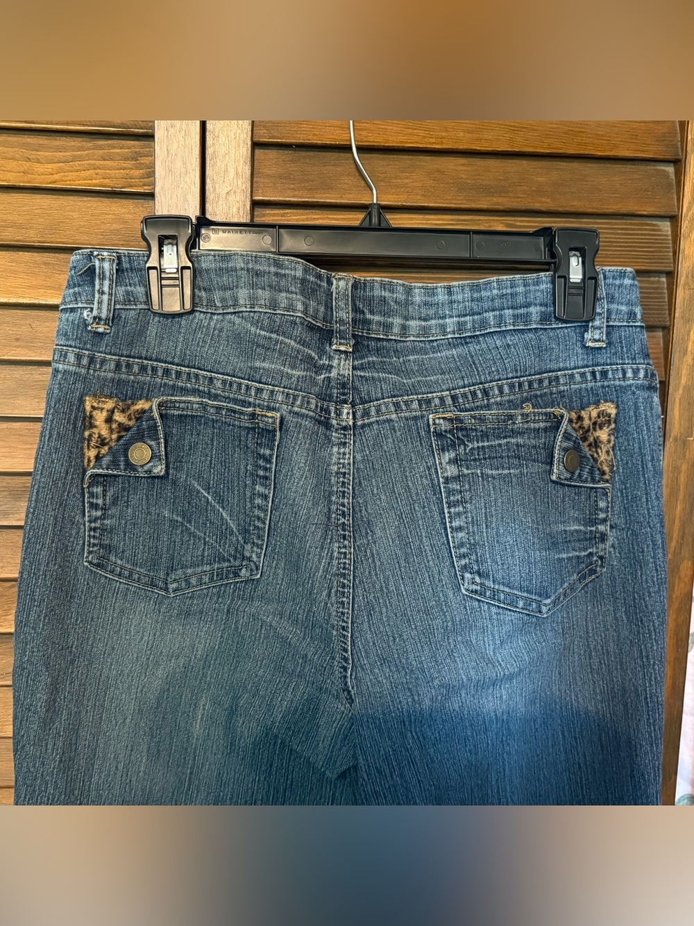 Baccini Blue Flare Jeans with Leopard-Trim Pocket